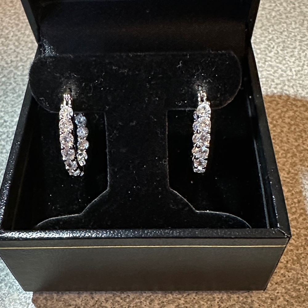 Diamonique Sterling Silver Hoop Earrings 3/4” in and out.